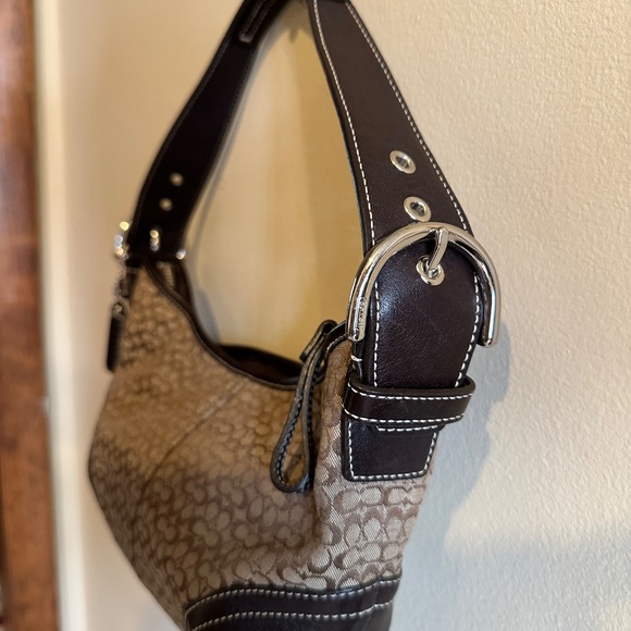 Coach Hobo Shoulder Bag Authentic Vintage Mini Brown Signature cc - Picture 2 of 5